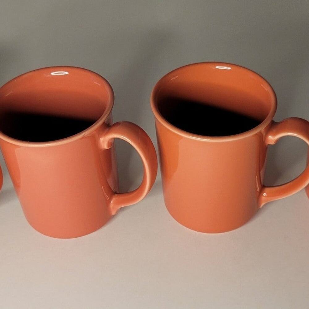 Vintage Set of 4 Corning Ware Coral Pink Salmon Coffee Cups Mugs - Picture 7 of 9